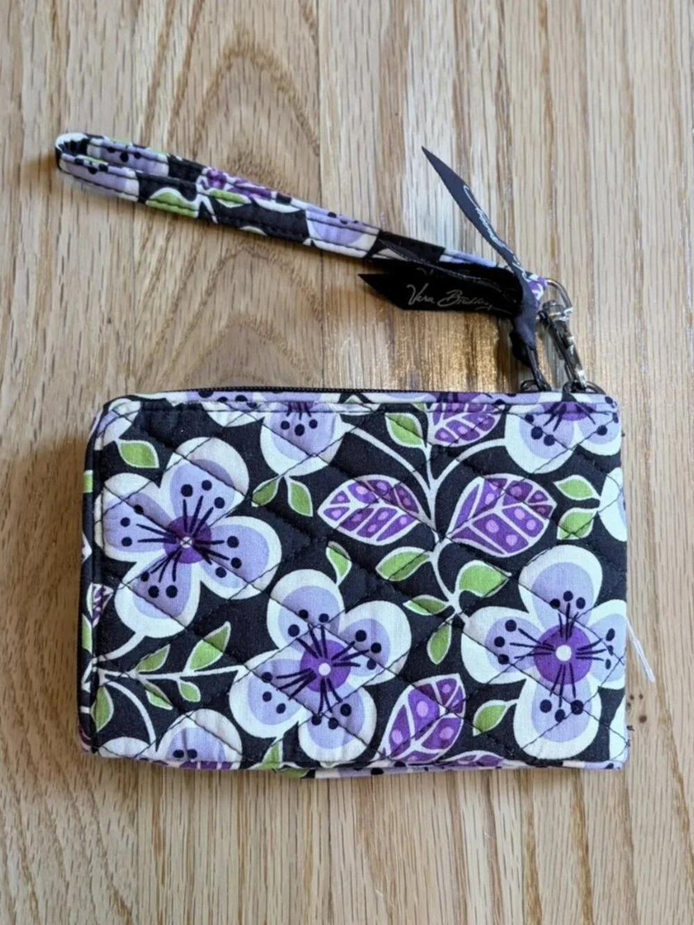 Vera Bradley Retired Plum Petals Double ID Wristlet Bifold Wallet NWT